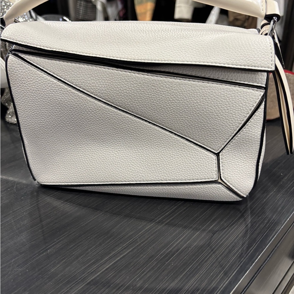 White Geometric Leather Bag